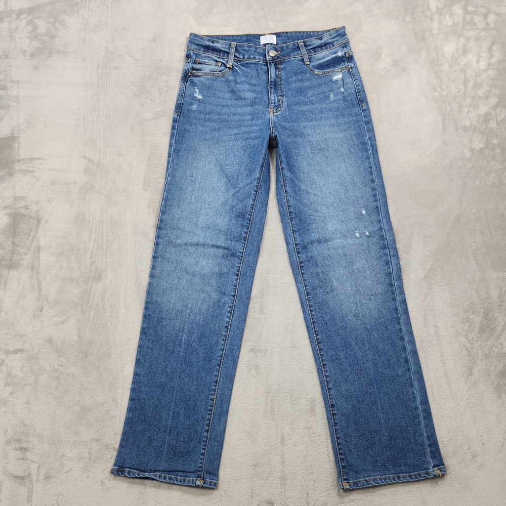 Time And Tru Jeans Womens 10 Blue High Rise Straight Distressed Stretch Denim